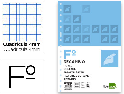 Recambio Liderpapel Folio 100h 60g/m² c/4mm. con margen 16 taladros